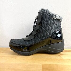 Khombu Snow Boots Molly Black Quilted Patent Winter Waterproof Insulated Size 6
